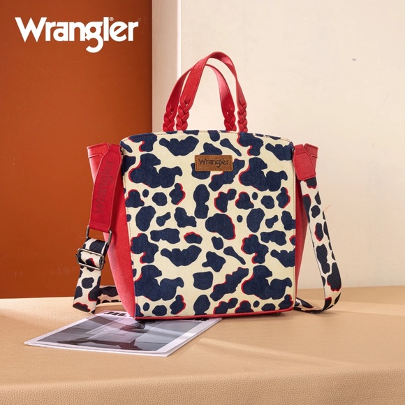 Wrangler Cow Print Concealed Carry Tote/Crossbody - Red - Picture 1 of 5